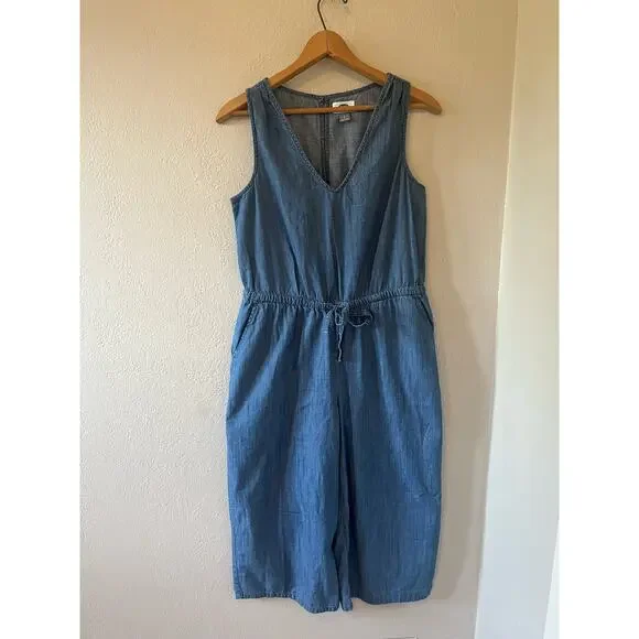 Women's Old Navy Blue Cotton Jumpsuit with drawstring wide leg Size Small - Picture 2 of 7